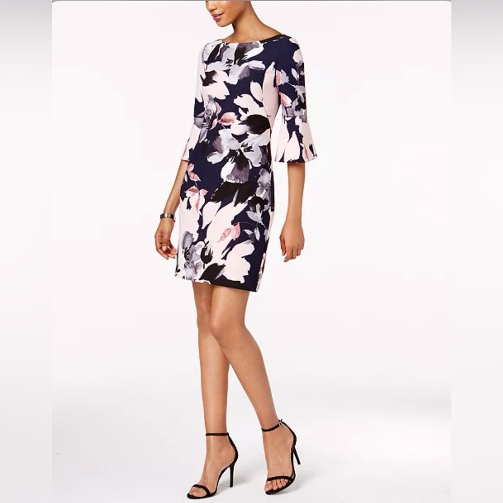 VINCE CAMUTO Women’s Floral-Print Bell-Sleeve Dress in Navy 14